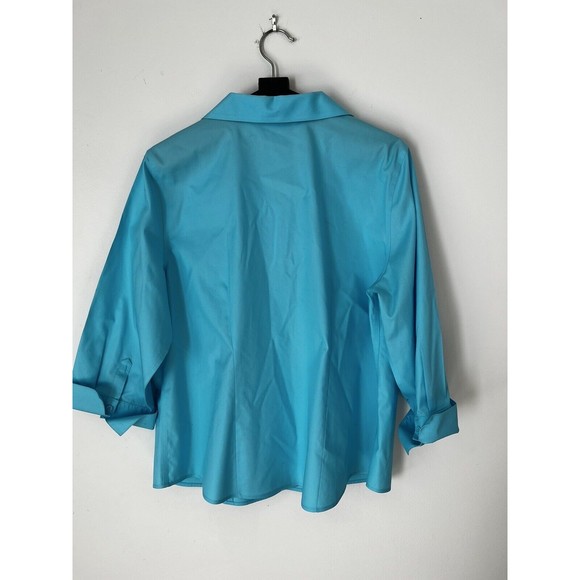 Chico's Shirt size 3 Blue 3/4 Sleeve Collared Buttons No Iron Blouse - Picture 5 of 5